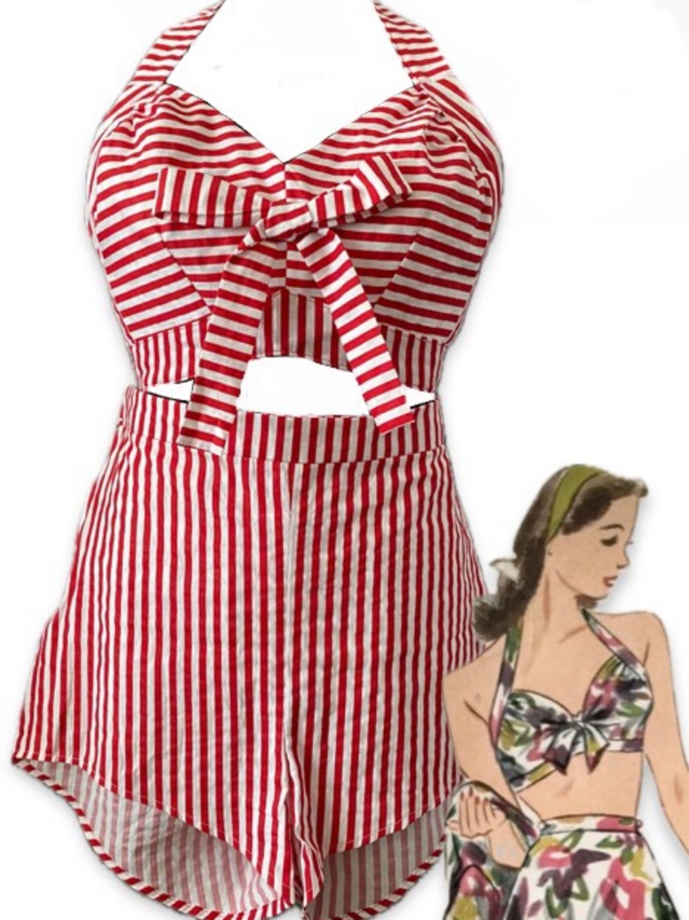 Red and White Striped 1940s style play set S/M